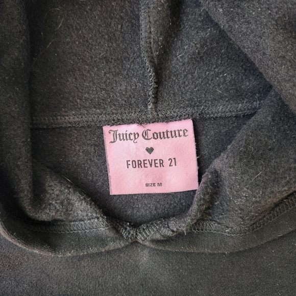 Juicy Couture X Forever 21 Black Hoodie Sparkly Gems Rhinestones Cozy Glam - Picture 10 of 15